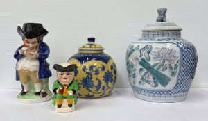 Lot 144 - Grp ceramics - 2 x vintage Toby jugs incl Lge with tricorne hat (rest