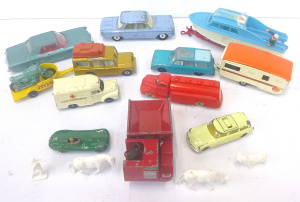 Lot 160 - Grp vintage mainly diecast models incl Lesney 41, D Type Jag, Ambulanc