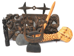Lot 170 - Lot of Vintage Tribal Items incl Carved Aboriginal Fish Totem w Incise