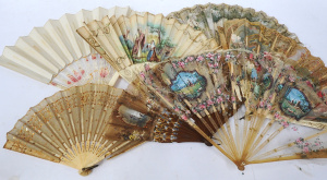 Lot 194 - Lot of Vintage Ladies Folding Hand Fans incl Some Bone Handled, Some w