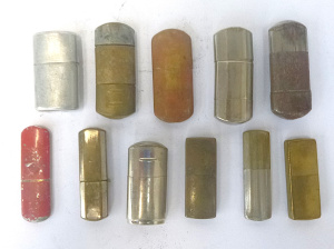 Lot 201 - Vintage Brass & Other Fuel Cigarette Lighters incl 1945 Victory Co