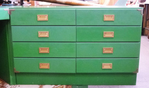 Lot 216 - Retro 1970 80s bright Green Pine & composite 8 Drawer Low Boy Che