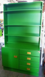 Lot 219 - Retro 1970 80s bright Green Pine & Composite Bookcase - Top secti