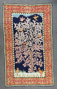 Lot 223 - Vintage Kashmir handmade Tree of Life wall hanging - Hessian backed -