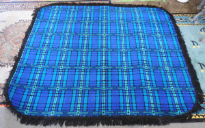 Lot 225 - Retro Floor Rug - period geometric pattern on blue tones with black fr