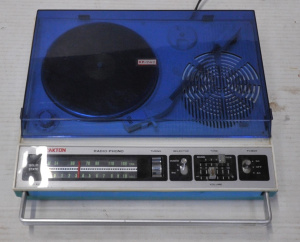 Lot 229 - Retro portable Trakton KP-747 Radio-Phono with blue perspex lid