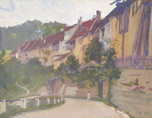 Lot 259 - Alfred Renz (German, 1877 - 1930) Unframed Gouache - A Row of Houses -