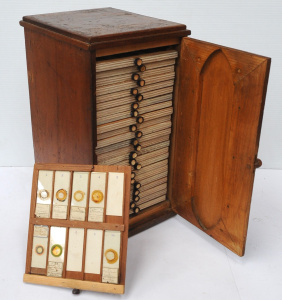 Lot 267 - Vintage Specimen Microscope Slides in Wooden Case - Approx 23 Shelves