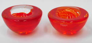 Lot 281 - Pair Glass Kosta Boda Red Atoll Votive designed by Anna Ehrner 11cm D