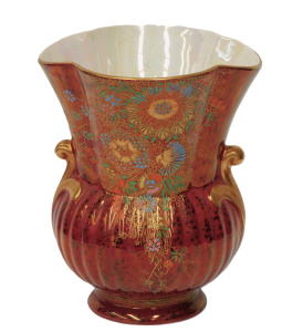 Lot 284 - 1930s Crown Devon Lustre Urn shaped vase w hand painted floral detail