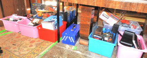 9 x Boxes Assorted Tools & Hardware incl Toolboxs, Welding Masks, Jars of Sc