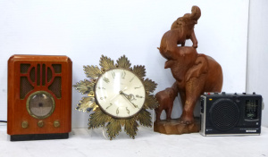 Group Lot Mixed Vintage Items - incl Retro Metamec Wall Clock, Wall Clocks &
