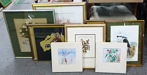 Group lot of signed Australian Flora and Fauna themed paintings, watercolours an