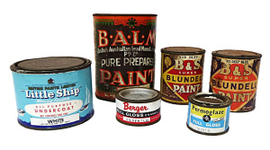 Group lot of Vintage Paint Tins - some with contents inc, BALM, Blundell Spence