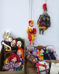 Group Lot Vintage Marionette String Puppet - some w tags incl Gaudeo Prague, Chr