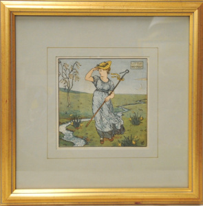 Walter Crane (1845 - 1915) Small Gilt Framed Colour Woodblock print - Little Bo