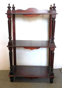 Lot 3 - Victorian Cedar three tier Whatnot shelf - turned columns & finials Lot 3 - Victorian Cedar three tier Whatnot shelf - turned columns & finials