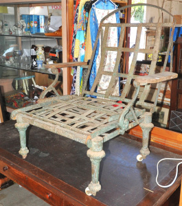 Lot 4 - Vintage 19th C Folding metamorphic Campaign Chair Day Bed - cast Iron F Lot 4 - Vintage 19th C Folding metamorphic Campaign Chair Day Bed - cast Iron F