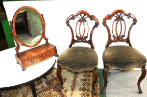 Lot 5 - 3 pces Victorian Furniture inc Pair of chairs with carved open back & Lot 5 - 3 pces Victorian Furniture inc Pair of chairs with carved open back &
