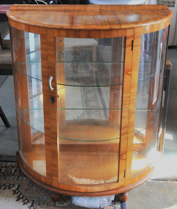 Lot 17 - Vintage 1930s Art Deco Half Round Display Cabinet w Two Glass Shelves -