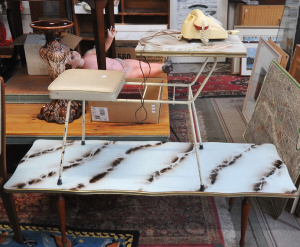 Lot 19 - Lot of Vintage Occasional Furniture incl Coffee Table w Faux Marble Top Lot 19 - Lot of Vintage Occasional Furniture incl Coffee Table w Faux Marble Top