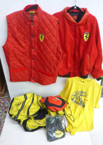 Lot 28 - Group Lot of Ferrari apparel large sports bag, Letterman style jacket, Lot 28 - Group Lot of Ferrari apparel large sports bag, Letterman style jacket,