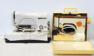 Lot 74 - 2 x vintage Sewing Machines - Retro Orange, Cream & Beige Frister R