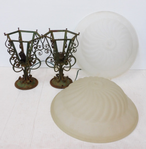 Lot 76 - Group vintage lighting inc Pair of Cast & Wrought Metal Lights &