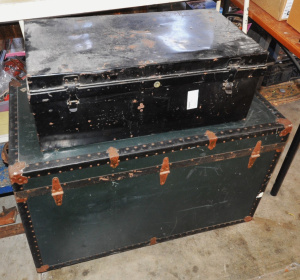 Lot 94 - 2 x Vintage Metal Travel Trunks - one Approx 100cm W & Another Appr Lot 94 - 2 x Vintage Metal Travel Trunks - one Approx 100cm W & Another Appr