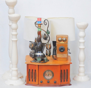 Lot 103 - Mixed Lot incl Modern Gramophone, 3 x Large White Ceramic Candle Stick