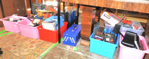 Lot 105 - 9 x Boxes Assorted Tools & Hardware incl Toolboxes, Welding Masks,