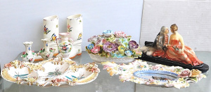 Lot 119 - Group lot ceramics inc Plaster Figure Courting couple 46cm L & Ova