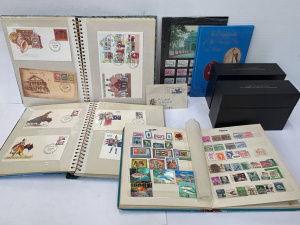 Lot 123 - Group lot - 3 Stamp albums, mixed loose Stamps, etc incl 1940s - c1980