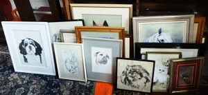 Lot 127 - Large group lot of framed paintings and drawings in different media of