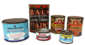 Lot 129 - Group lot of Vintage Paint Tins - some with contents inc, BALM, Blunde Lot 129 - Group lot of Vintage Paint Tins - some with contents inc, BALM, Blunde