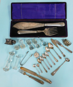 Lot 133 - Mixed Group Vintage EPNS & Glass inc Boxed engraved Fish serving s