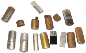 Lot 246 - Lot of Vintage Fuel Cigarette Lighters All w Slide off Lids & Some Lot 246 - Lot of Vintage Fuel Cigarette Lighters All w Slide off Lids & Some