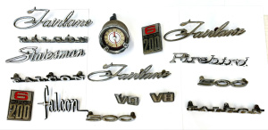 Lot 248 - Grp vintage car Badges - Firebird, VB, Falcon, Statesman, etc Lot 248 - Grp vintage car Badges - Firebird, VB, Falcon, Statesman, etc