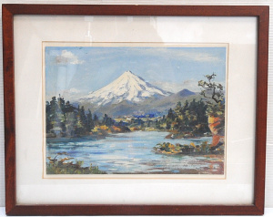 Lot 294 - Bernard Aris (1887 - 1977) Framed Oil Painting - Mt Egmont, New Plymou