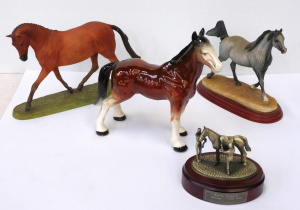 Lot 318 - 4 Horse figures inc Mounted Sandown June 1996 Winter Handicap trophy,