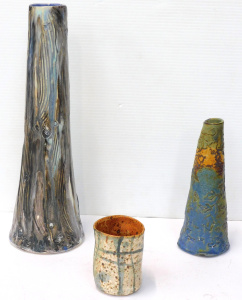 Lot 321 - 3 x Signed Kevin Boyd Australia Studio pottery Vases Tall textured in