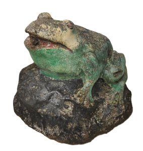 Lot 322.1 - Painted Concrete Figure of a Frog on a Rock - Approx 22cm W Lot 322.1 - Painted Concrete Figure of a Frog on a Rock - Approx 22cm W