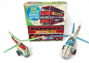 Lot 331 - Group Lot of Tin Toys inc boxed made in China double decker bus plus 2 Lot 331 - Group Lot of Tin Toys inc boxed made in China double decker bus plus 2