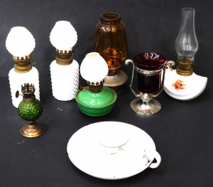 Lot 341 - Group vintage Lamps & Candle holders inc Enamel chamber candlestic