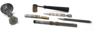 Lot 351 - Group Lot Vintage Implements - incl Gunpowder Measure, Pewter Seal, Ci