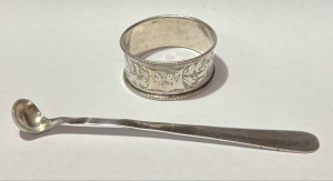 Lot 354 - 2 x pces Sterling silver - engraved Serviette Ring Bham 1899 & sma