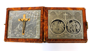 Lot 369 - Late 1800s Stations of the Cross Leather bound booklet with metal engr