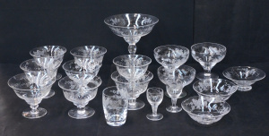 Lot 375 - Large Group Vintage Stuart Crystal etched Lovebirds Pattern (1926-1950