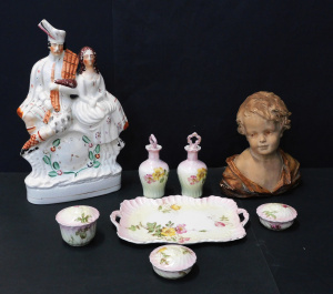 Lot 382 - Group vintage ceramics inc Staffordshire flatback 37cm H, Victorian La Lot 382 - Group vintage ceramics inc Staffordshire flatback 37cm H, Victorian La