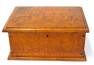 Lot 395 - c1930s Silky Oak stained Box with art deco orange brocade fabric 15 x